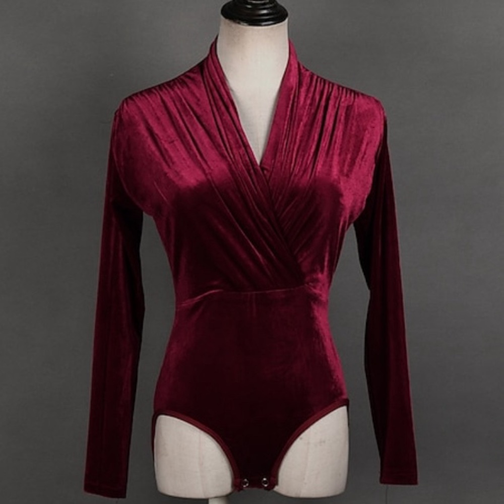 Burgundy Velvet bodysuit leotard